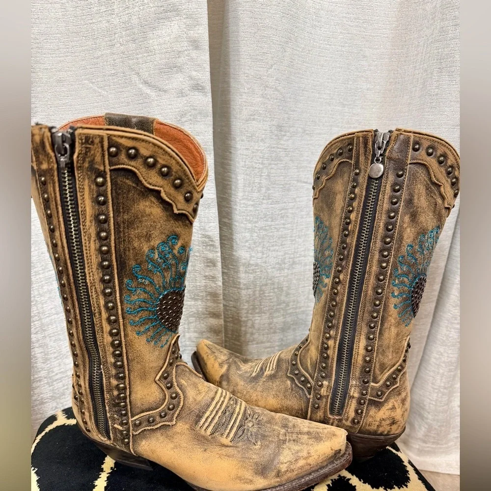 Dan Post DP3441 Distressed Leather Turquoise Heart Cowgirl Boots 6.5M – Western - Picture 6 of 8